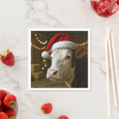 Christmas Hereford Cow Wearing a Santa Hat Serviette (Beispiel)