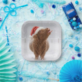 Christmas Highland Cow Catching Snowflakes Pappteller (Party)