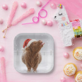 Christmas Highland Cow Catching Snowflakes Pappteller (Party)