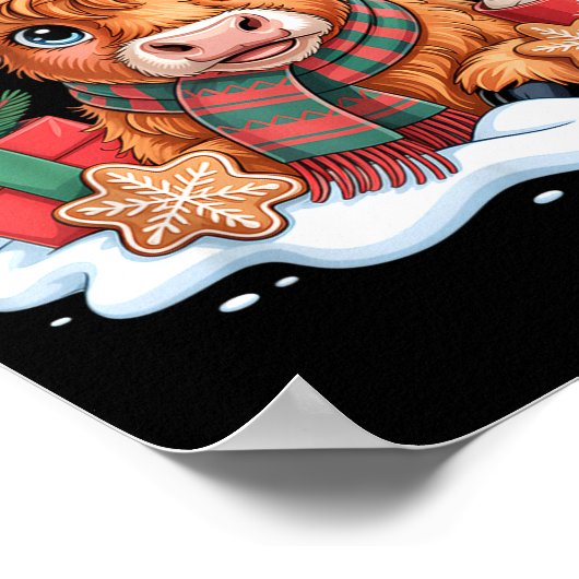 Christmas Highland Cow Cute Heifer Cow Santa Hat M Poster (Ecke)