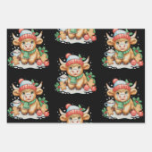 Christmas Highland Cow Cute Heifer Mooey Santa Hat Geschenkpapier Set (Vorderseite)