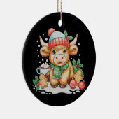 Christmas Highland Cow Cute Heifer Mooey Santa Hat Keramik Ornament (Rechts)