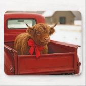 Christmas Highland Cow In Old Red Truck Mousepad (Vorne)