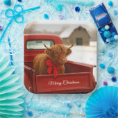 Christmas Highland Cow In Old Red Truck Pappteller (Party)