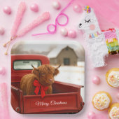 Christmas Highland Cow In Old Red Truck Pappteller (Party)