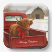 Christmas Highland Cow In Old Red Truck Pappteller (Vorderseite)