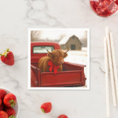 Christmas Highland Cow In Old Red Truck Serviette (Beispiel)