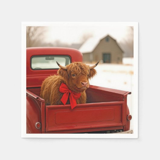 Christmas Highland Cow In Old Red Truck Serviette (Vorderseite)