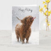 Christmas Highland Cow Licking Snowflakes Card Karte (Gelbe Blume)