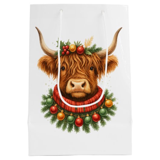 Christmas Highland Cow Mittlere Geschenktüte (Rückseite)