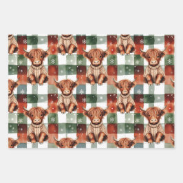 Christmas Highland Cow Sweater Festive Red Green Geschenkpapier Set