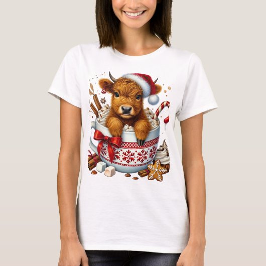 Christmas Highland Cow Tshirt (Vorderseite)