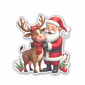 Christmas Highland Cow With Santa Scottish Vintage Aufkleber (Vorderseite)