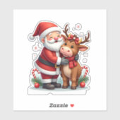 Christmas Highland Cow With Santa Scottish Vintage Aufkleber (Blatt)