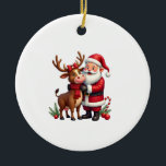 Christmas Highland Cow With Santa Scottish Vintage Keramik Ornament<br><div class="desc">Christmas Highland Cow With Santa Scottish Vintage T-Shirt (1)</div>