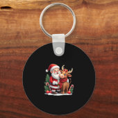 Christmas Highland Cow With Santa Scottish Vintage Schlüsselanhänger (Vorderseite)