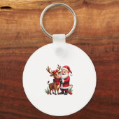 Christmas Highland Cow With Santa Scottish Vintage Schlüsselanhänger (Vorderseite)