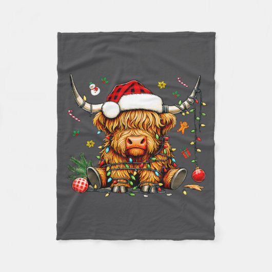 Christmas Highland Cow Xmas Santa Hat Wooly Farm A Fleecedecke (Vorderseite)