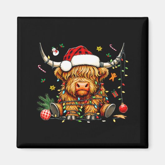 Christmas Highland Cow Xmas Santa Hat Wooly Farm A Magnet (Vorne)