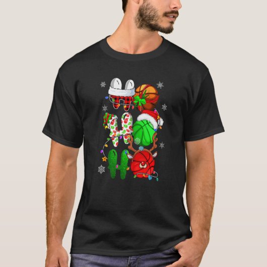 Christmas Ho Ho Ho Basketball Santa Reindeer Elf T-Shirt (Vorderseite)