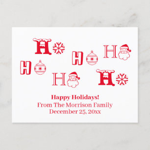Christmas Ho Ho Ho Red custom name date cute Feiertagspostkarte