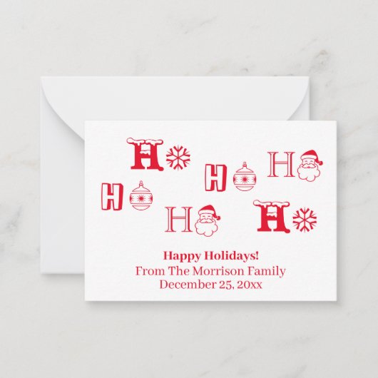 Christmas Ho Ho Ho Red custom name date cute Mitteilungskarte (Vorderseite)