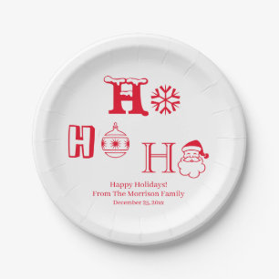Christmas Ho Ho Ho Red custom name date cute Pappteller