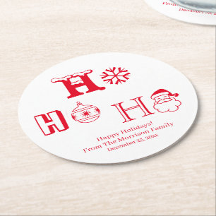 Christmas Ho Ho Ho Red custom name date cute Runder Pappuntersetzer