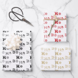 Christmas Ho Ho Ho Rot-Gold Schwarz niedlich Geschenkpapier Set
