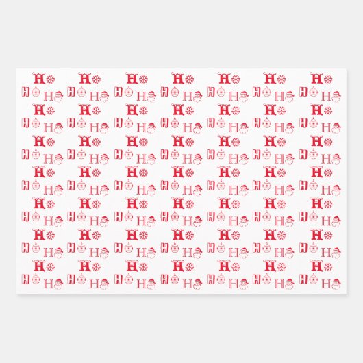 Christmas Ho Ho Ho Rot-Grün-Muster niedlich Geschenkpapier Set (Vorderseite)