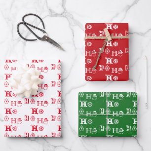 Christmas Ho Ho Ho Rot-Grün-Muster niedlich Geschenkpapier Set