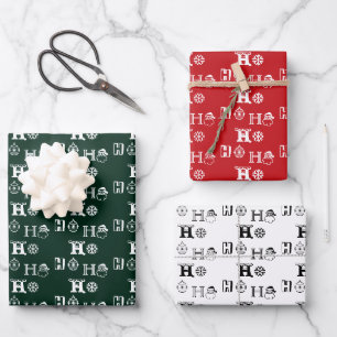 Christmas Ho Ho Ho rotes weißes, dunkelgrünes Must Geschenkpapier Set