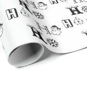 Christmas Ho Ho Ho Schwarzweiß-Muster niedlich Geschenkpapier (Rolleneckpunkt)