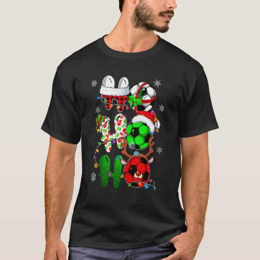 Christmas Ho Ho Ho Soccer  Santa Reindeer Elf Xmas T-Shirt (Vorderseite)