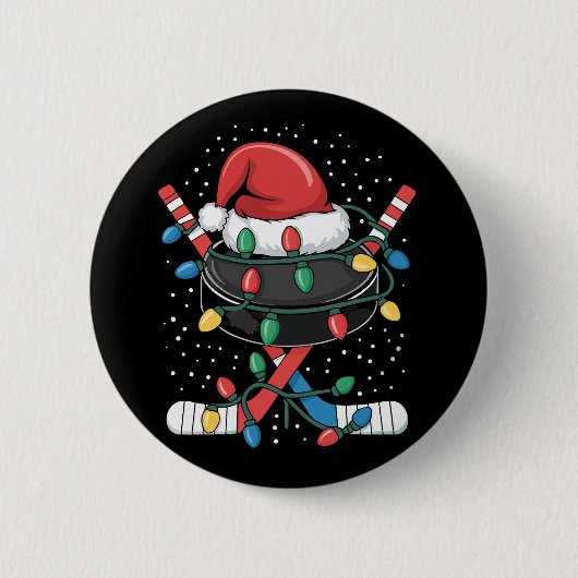 Christmas Hockey Xmas Santa Sports Hat Ball Button (Vorderseite)
