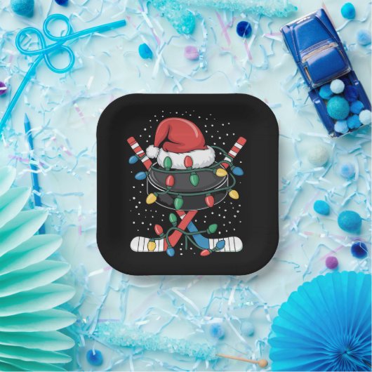 Christmas Hockey Xmas Santa Sports Hat Ball Pappteller (Party)