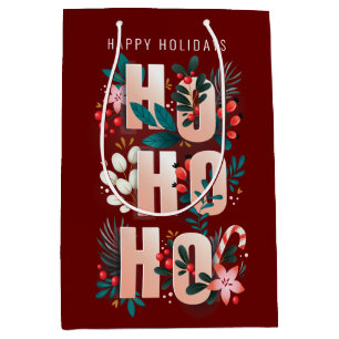 Christmas HoHoHo Holly Branches Candy Cane Mittlere Geschenktüte