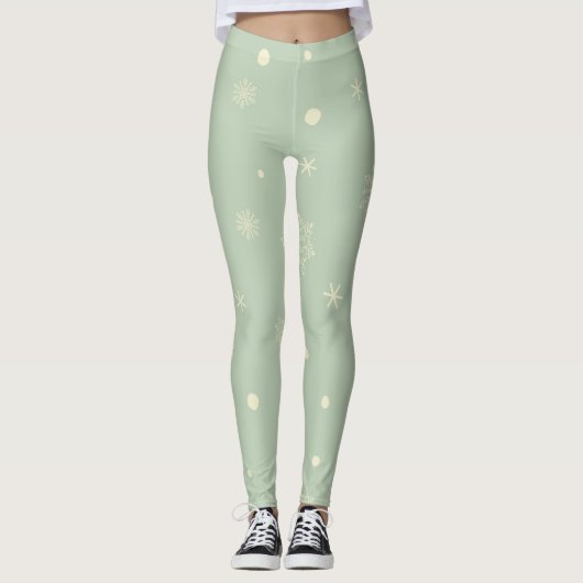 Christmas Holiday Aesthetic Snowflake Moss Green Leggings (Vorderseite)