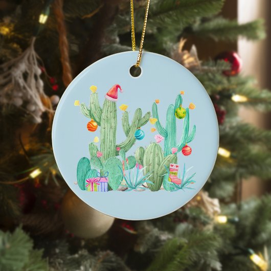 Christmas Holiday Cactus Southwest Desert Keramik Ornament
