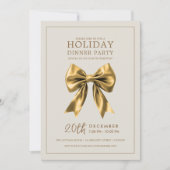 Christmas Holiday Dinner Party Gold Satin Bow Einladung (Vorderseite)