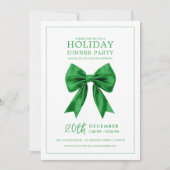 Christmas Holiday Dinner Party Green Satin Bow Einladung (Vorderseite)