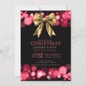 Christmas Holiday Dinner Party Winter Gold Bow Red Einladung (Vorderseite)