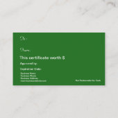 Christmas Holiday Gift Card Certificate Green Red Rabattkarte (Rückseite)