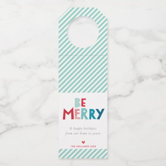 CHRISTMAS HOLIDAY GIFT fröhlich fröhlich bunte Typ Flaschenanhänger (Vorderseite)