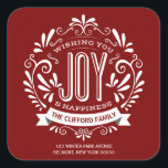 CHRISTMAS HOLIDAY JOY CHALKBOARD ADRESSE STICKERS<br><div class="desc">FREUEN SIE SICH: Helle und fröhliche kalkförmige Weihnachtsschalkpappe mit Retro-Banner, Vintager rot-weißer Typografie und extravaganten Wirbel. Personalisieren Sie diesen dekorativen SQUARE-Aufkleber als Rücksendeaufkleber mit Ihrem Familiennamen oder Ihrer persönlichen Nachricht. Perfekte Dekoration zum Siegel aller Ihrer Grußkarten-Umschläge. Zeitgenössische, klassische, moderne und stilvolle Art und Weise zu schicken angesagte fröhliche Winterurlaub Grüße...</div>