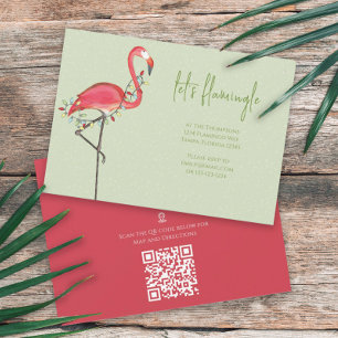 Christmas Holiday Lights Pink Flamingo QR Code Map Einladung