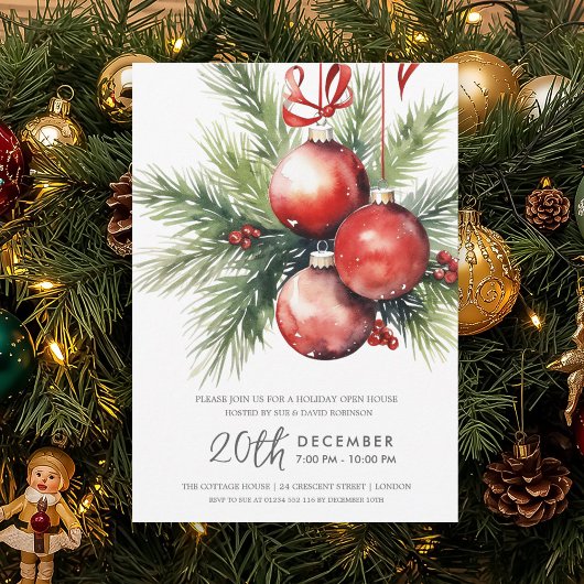 Christmas Holiday Open House Hand Painted Baubles  Einladung