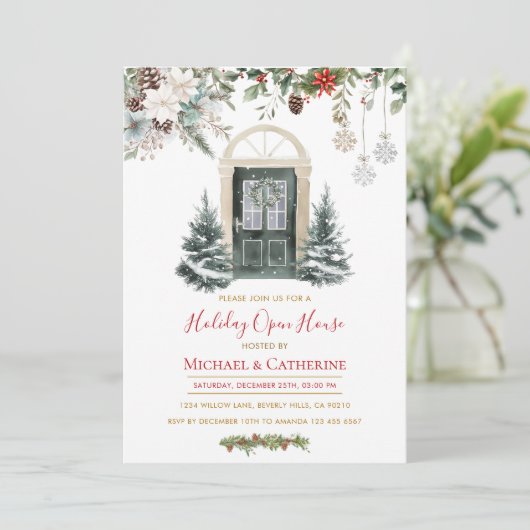 Christmas Holiday Open House Invitation Einladung (Stehend Vorderseite)
