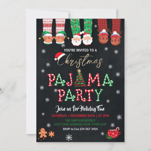 Christmas Holiday Pajama Party Invitation Einladung (Vorderseite)