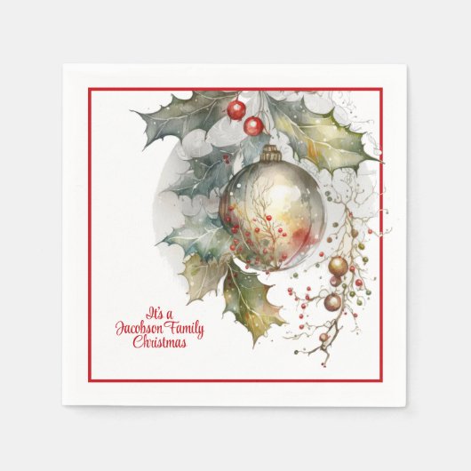 Christmas Holiday Party Holly Ornament Family Serviette (Vorderseite)
